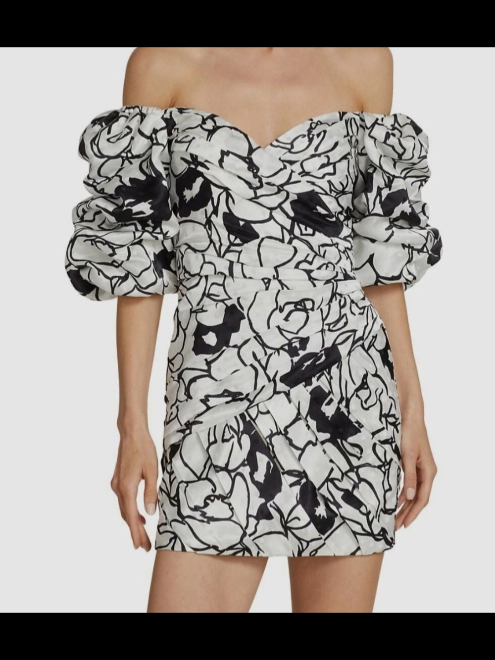 Ronny Kobo Collection Black & White Floral Off-Shoulder Mini Dress Size M
